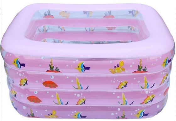Custom Pink Inflatable Swimming Pools 5 Circle With Fish Printing